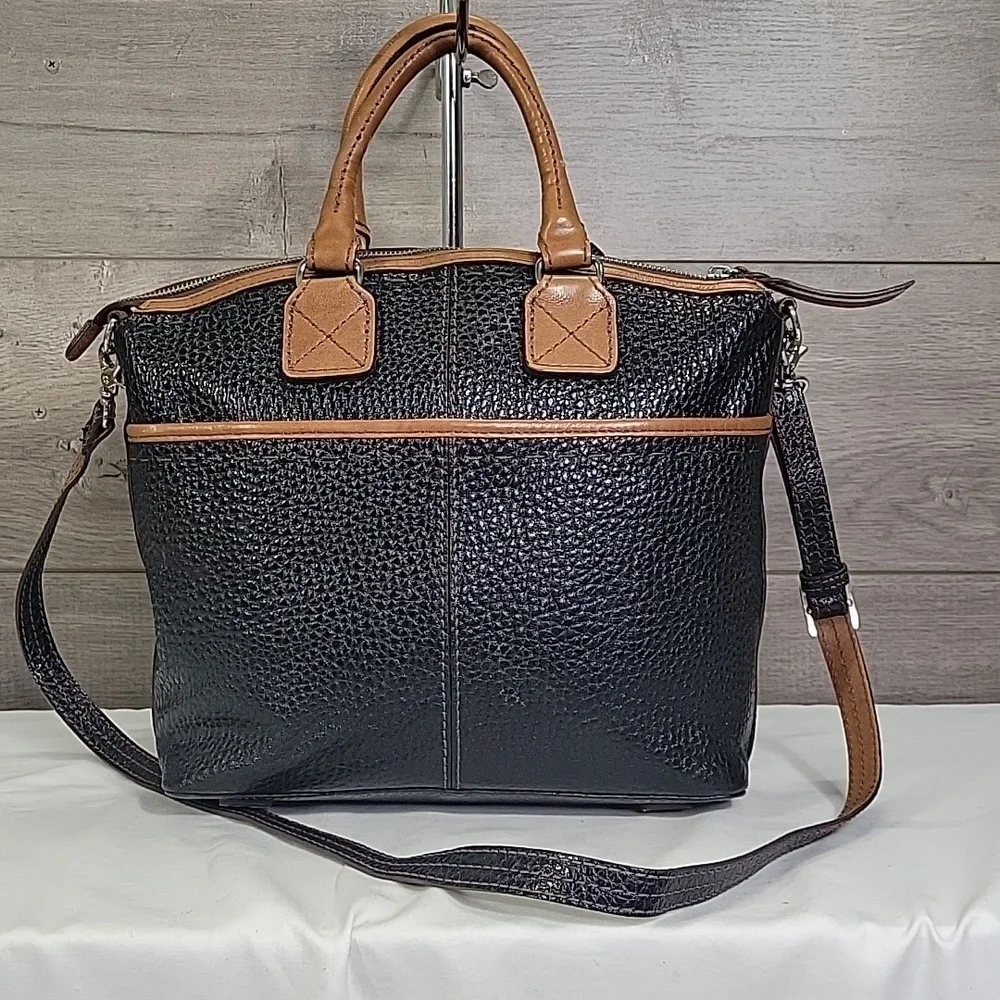 Brighton Black and Brown Pebble Leather Tote Crossbody Bag
